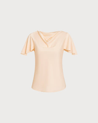Camiseta de Cuello Cowl con Mangas de Mariposa en Albaricoque