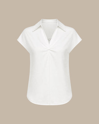 Camiseta de Cuello Sólido Blanco con Hombros Caídos