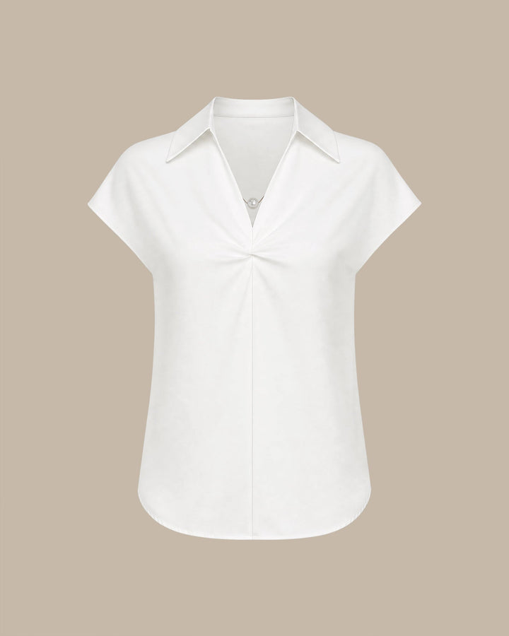 Camiseta de Cuello Sólido Blanco con Hombros Caídos