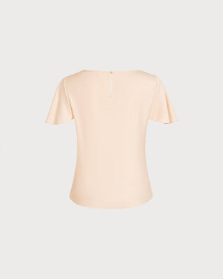 Camiseta de Cuello Cowl con Mangas Mariposa en Albaricoque