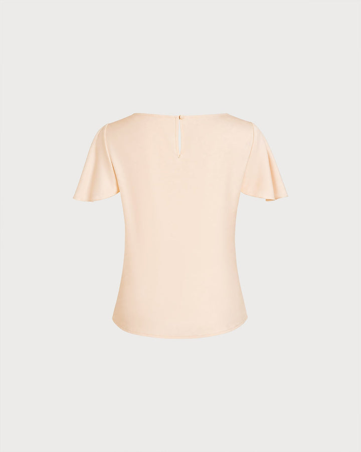 Camiseta de Cuello Cowl con Mangas de Mariposa en Albaricoque