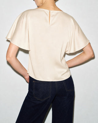 Camiseta de Cuello Cowl con Mangas Mariposa en Albaricoque