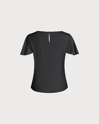 Camiseta Negra con Cuello de Cowl y Mangas de Mariposa