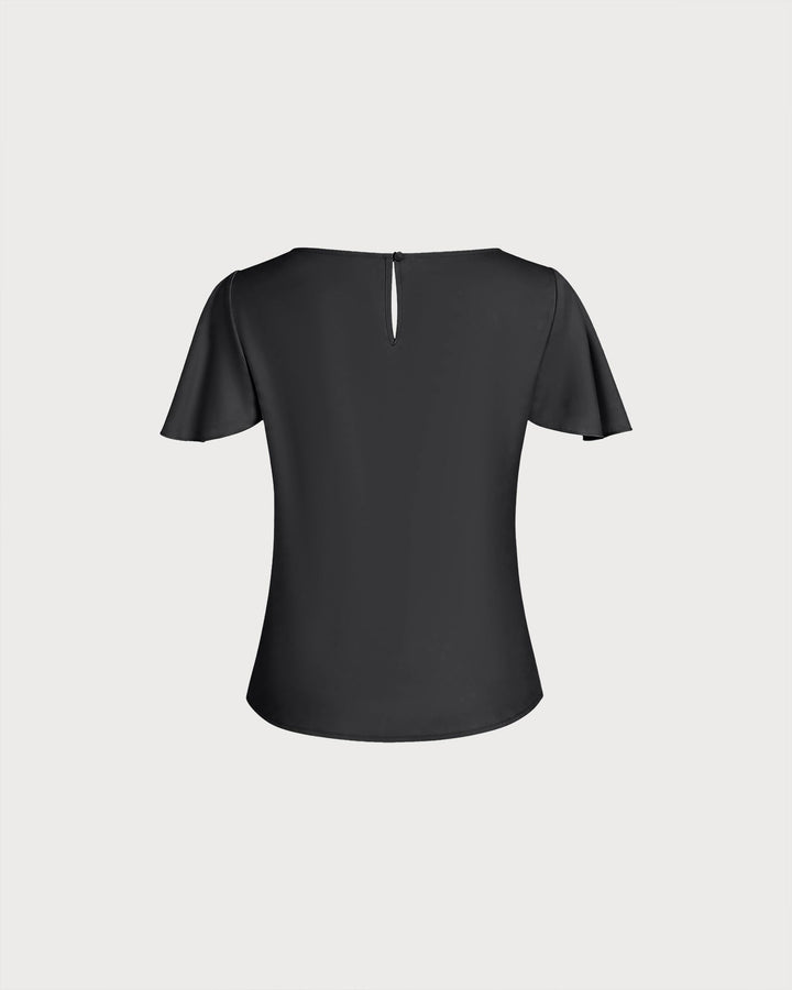 Camiseta Negra con Cuello de Cowl y Mangas de Mariposa