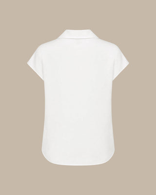 Camiseta de Cuello Sólido Blanco con Hombros Caídos