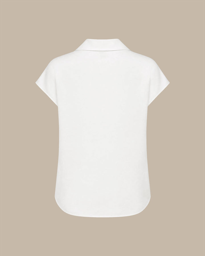 Camiseta de Cuello Sólido Blanco con Hombros Caídos