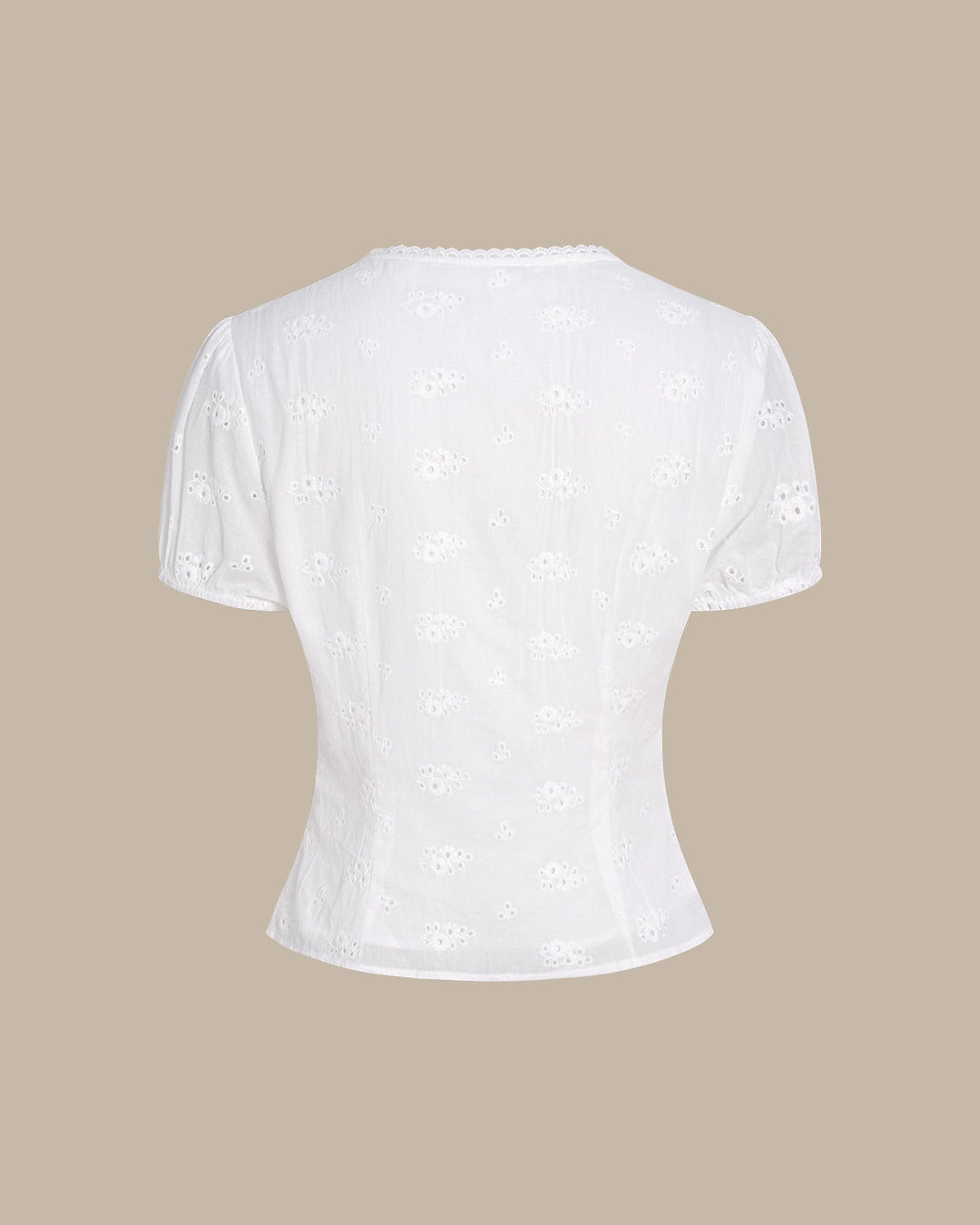 Camiseta de Botón de Manga Abullonada en V Blanca