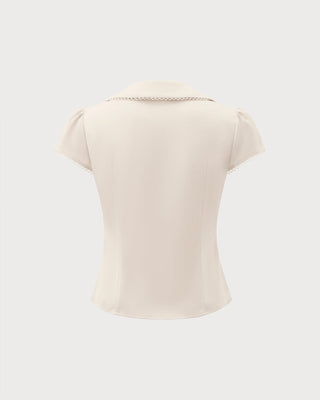 Camiseta de Encaje con Splicing en Color Albaricoque