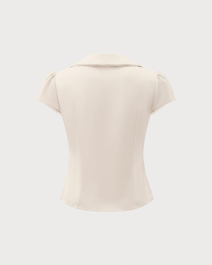 Camiseta de Encaje con Splicing en Color Albaricoque