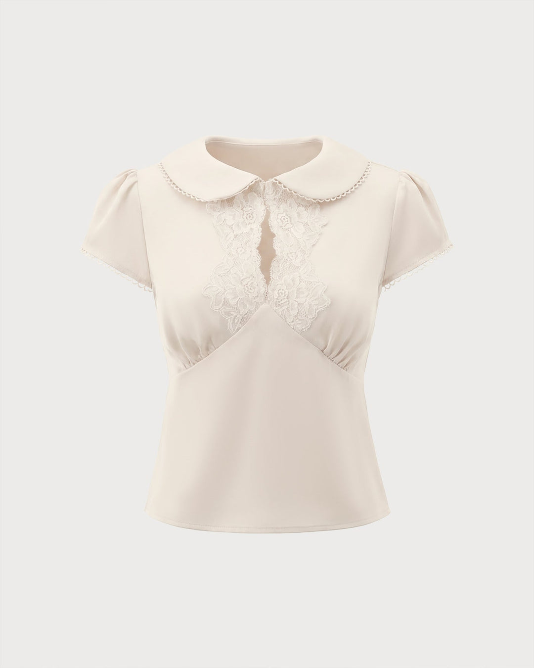 Camiseta de Encaje con Splicing en Color Albaricoque