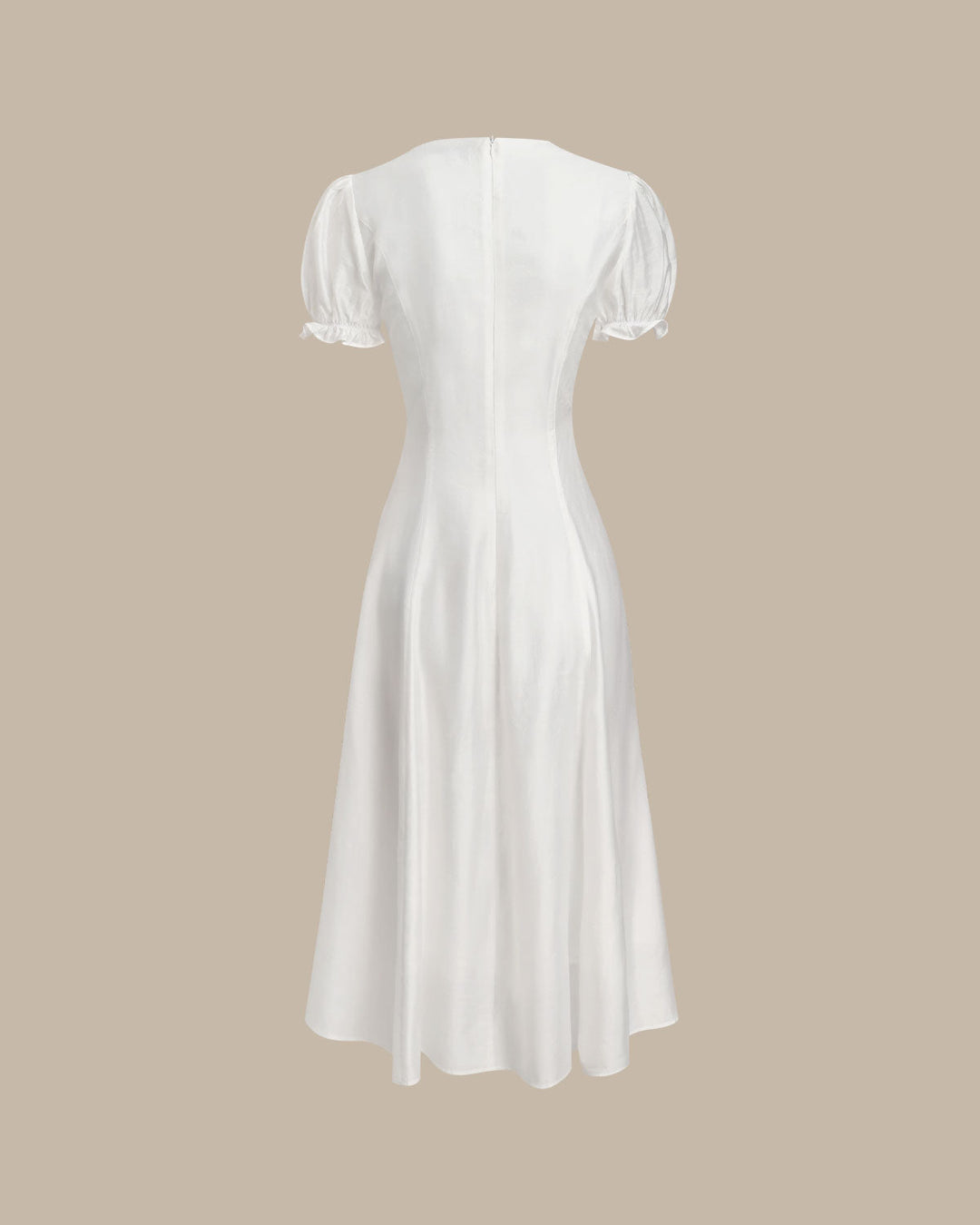 Vestido Midi de Cuello en V con Mangas Abullonadas Blancas