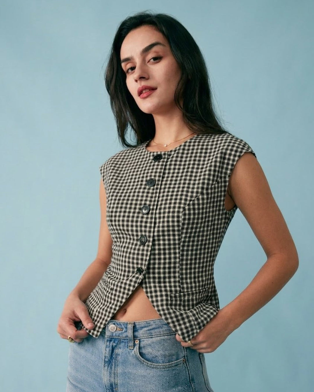 Camiseta de Viscosa a Cuadros Negros