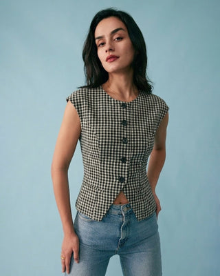 Camiseta de Viscosa a Cuadros Negros