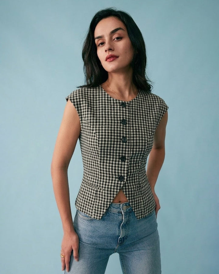 Camiseta de Viscosa a Cuadros Negros